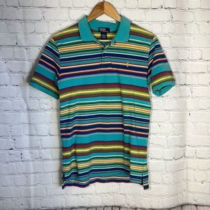 Vintage Polo Ralph Lauren Polo Shirt Men's‎ Colorful Aqua Striped